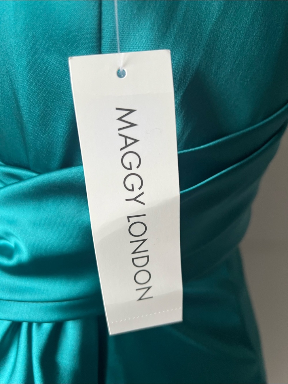 Maggy London Teal Satin Draped Midi Dress - Picture 8 of 15